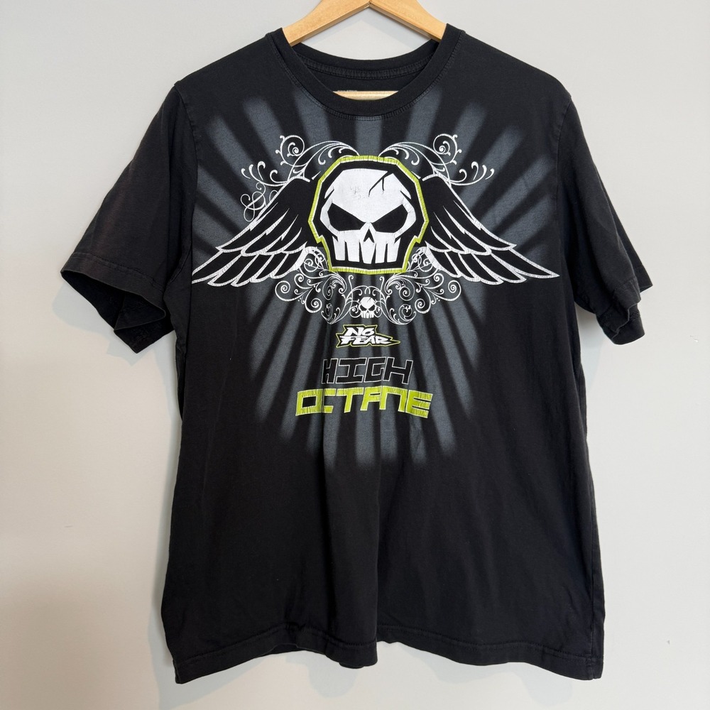 No Fear Graphic T Shirt Mens XL Black  High‎ Octane Skull Wings Skater Grunge